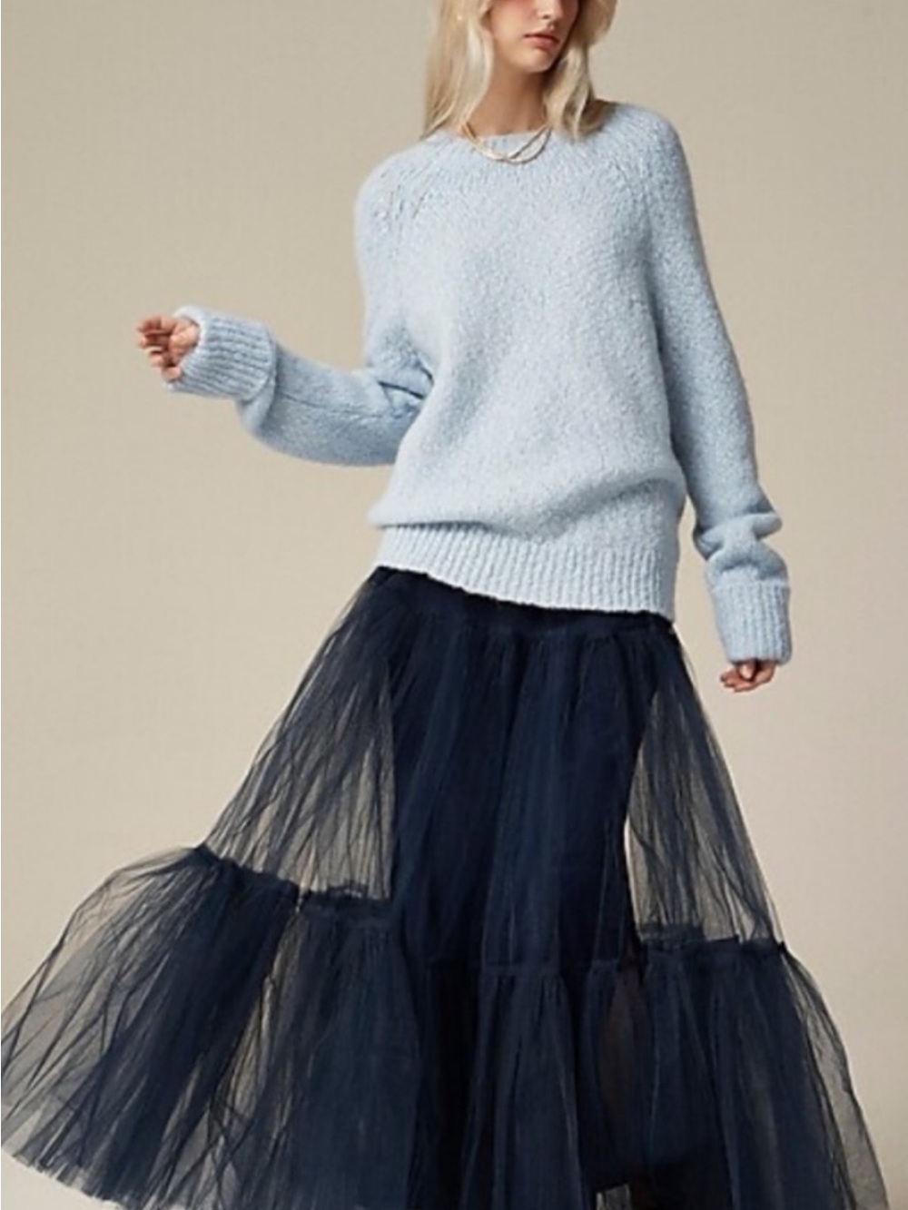 Jcrew Collection tiered tulle Maxi Skirt Navy Blue Size M NEW